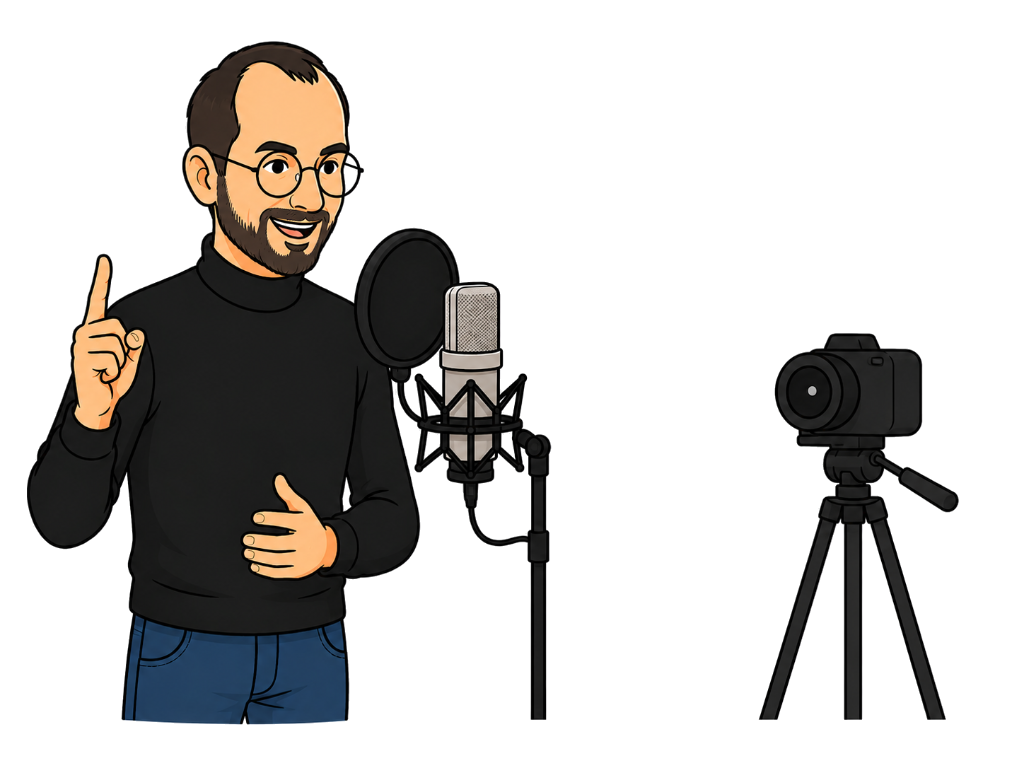 Steve Jobs executive studio host microphone camera light mode transparent
